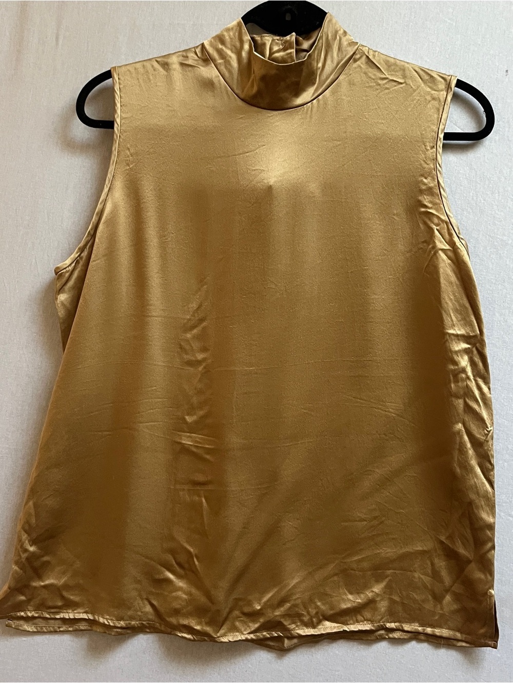 Vintage Valentino Delisenti Silk Sleeveless Mock Neck Top Gold M